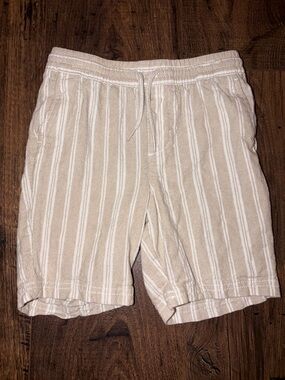 Toddler Beige & White Stripe Drawstring Shorts